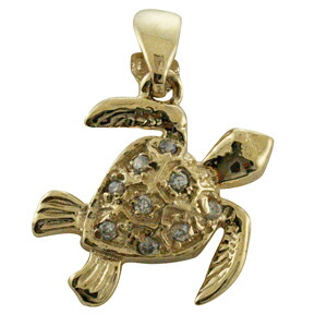 ハワイアンジュエリー ネックレス ペンダント トップ 14K ゴールド ダイヤモンドミニホヌトップ メンズ レディース ホヌ ダイヤモンド 天然石 ハワイ製