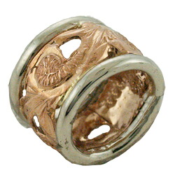 ハワイアンジュエリー ネックレス ペンダント トップ 14K ゴールド 透かし２トーン タルスクロールトップ メンズ レディース バレル ハワイ製