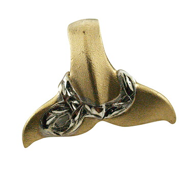 ハワイアンジュエリー ネックレス ペンダント トップ 14K ゴールド ２トーン ホエールテールロープリボントップ メンズ レディース ホエールテール クジラ ハワイ製｜ハワイアンジュエリー　アロアロ