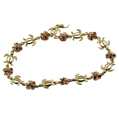 ハワイアンジュエリー ブレスレット 14k ゴールド 2トーンハイビスカスホヌブレスレット レディース ゴールド ハワイ製