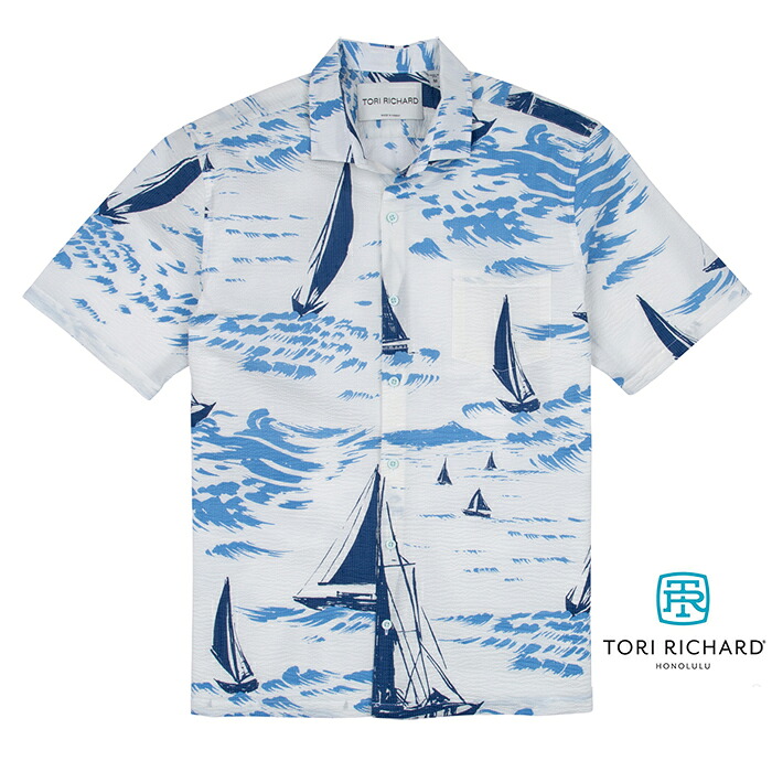 Tori Richard 【トリリチャード アロハシャツ】 レギュラーサイズ 本物のメイドインハワイアロハブランド Sailing off white