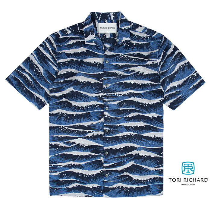 Tori Richard 【トリリチャード アロハシャツ】 レギュラーサイズ 本物のメイドインハワイアロハブランド sea strait midnight｜ハワイアンジュエリー　アロアロ