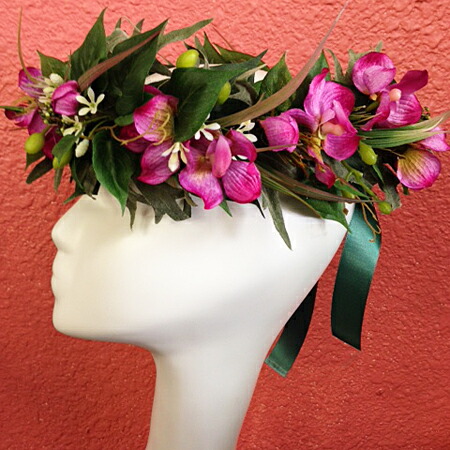 フラワーレイ ピンクオーキッド リリコイオリジナル ハワイアンジュエリー アロアロ大きめで上品なリリコイオリジナル フラダンス衣装 フラワーレイ フラダンス レイ ハンドメイドヘッドバンド ハワイアン ハク ハク ヘッドバンド フラ用品 ハワイアン