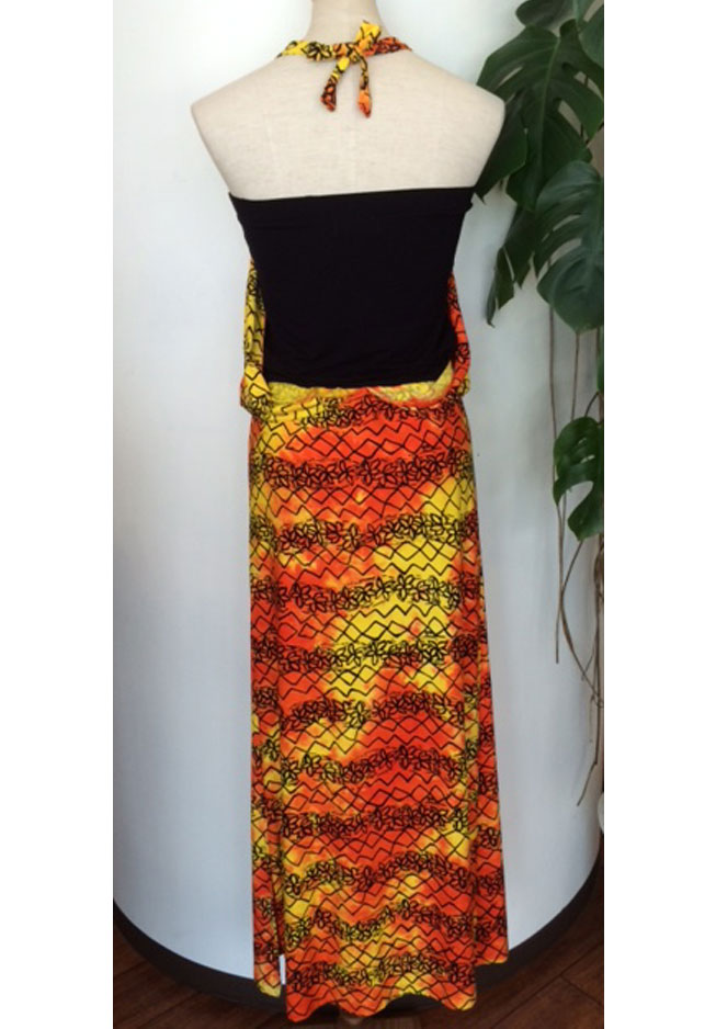 フラ ハワイアンドレス ハワイアンワンピース マカマカ フラダンス衣装やカジュアルでも 18金 茅ヶ崎 Pua Tie Dye ロングドレス オレンジ アロアロ レディース