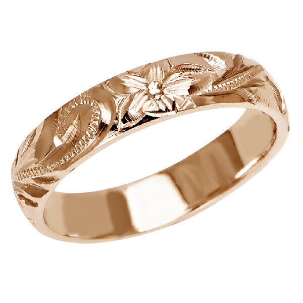 ハワイアンジュエリー リング 指輪 オーダーメイド お手軽な1.25mm厚 幅4mm 14K ゴールド ピンクゴールド バレルリング ハワイ製 手彫りリング メンズ レディース 結婚指輪 マリッジリング ウェディングリング 2号-28号｜ハワイアンジュエリー　アロアロ