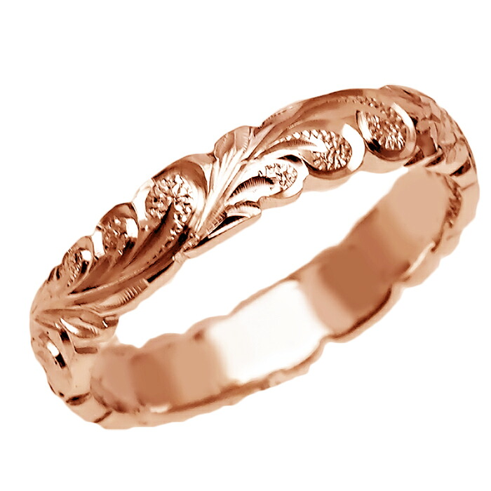 ハワイアンジュエリー リング 指輪 オーダーメイド お手軽な1.25mm厚 幅4mm 14K ゴールド ピンクゴールド バレルリング ハワイ製 手彫りリング メンズ レディース 結婚指輪 マリッジリング ウェディングリング 2号-28号｜ハワイアンジュエリー　アロアロ
