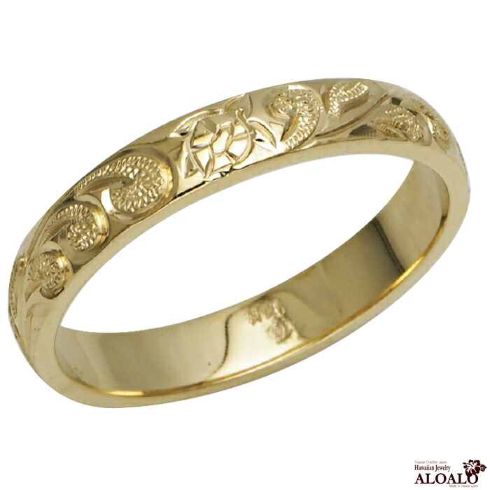 美品 ハワイアンジュエリー14K イエローゴールド リング マイレ カットアウト ハワイアンジュエリー リング 指輪 K18 ゴールド マイレウェーブ