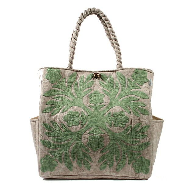 バラのハワイアンキルトバッグ ハワイアンキルト キルトバック モンステラ柄 キルトバッグ