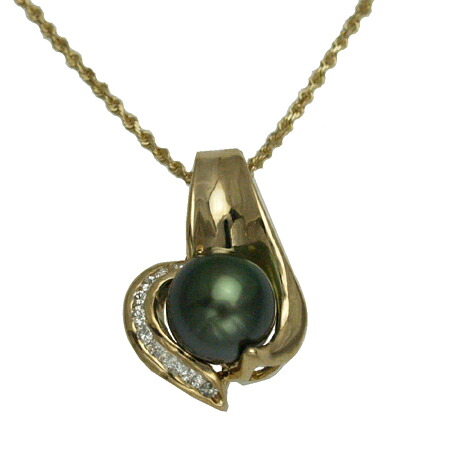 ハワイアンジュエリー ネックレス ペンダントトップ 14k イエローゴールド タヒチアンブラックパールトップ メンズ レディース ゴールド 黒真珠