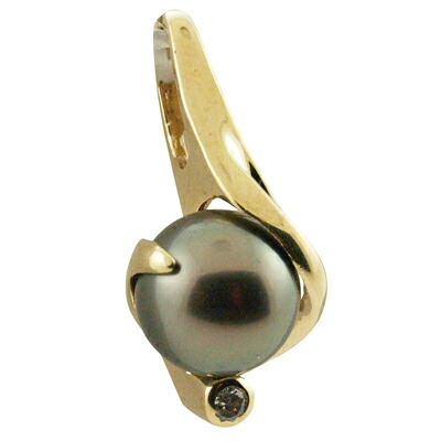 ハワイアンジュエリー ネックレス ペンダントトップ 14k ゴールドタヒチアンパール 黒真珠 ランクＡＡＡ １４ｋデザインブラックパールトップ メンズ レディース ゴールド