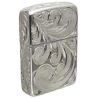 ハワイアン宝飾品 / 銀純一無雑 スターリングしろがね色 手彫りZIPPO