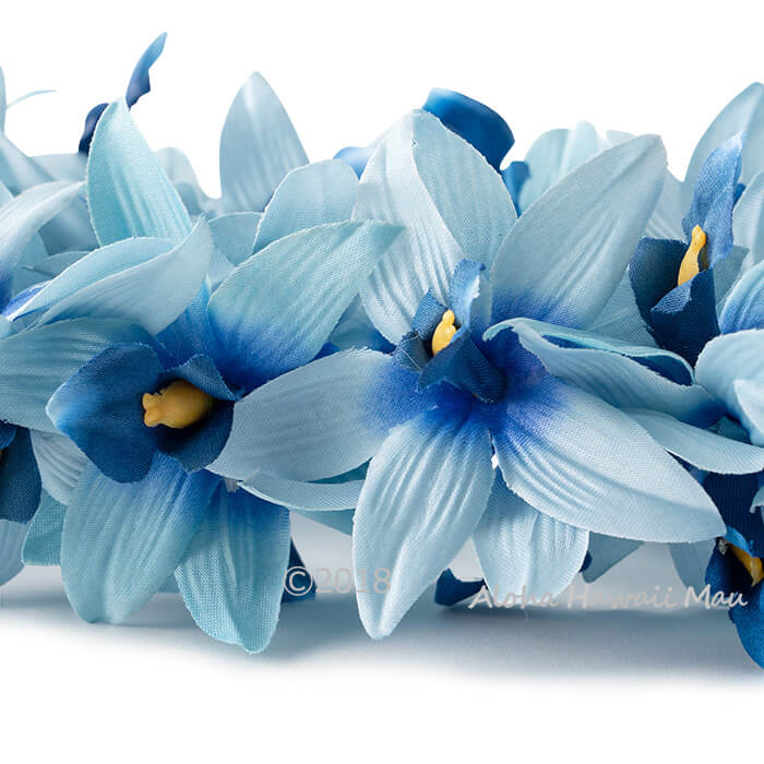 一番の フラダンス レイ バンダオーキッドレイ ブルー フラダンス衣装 ハワイアンレイ フラ フラレイ 青 花飾り ラン オーキッド Qdtek Vn