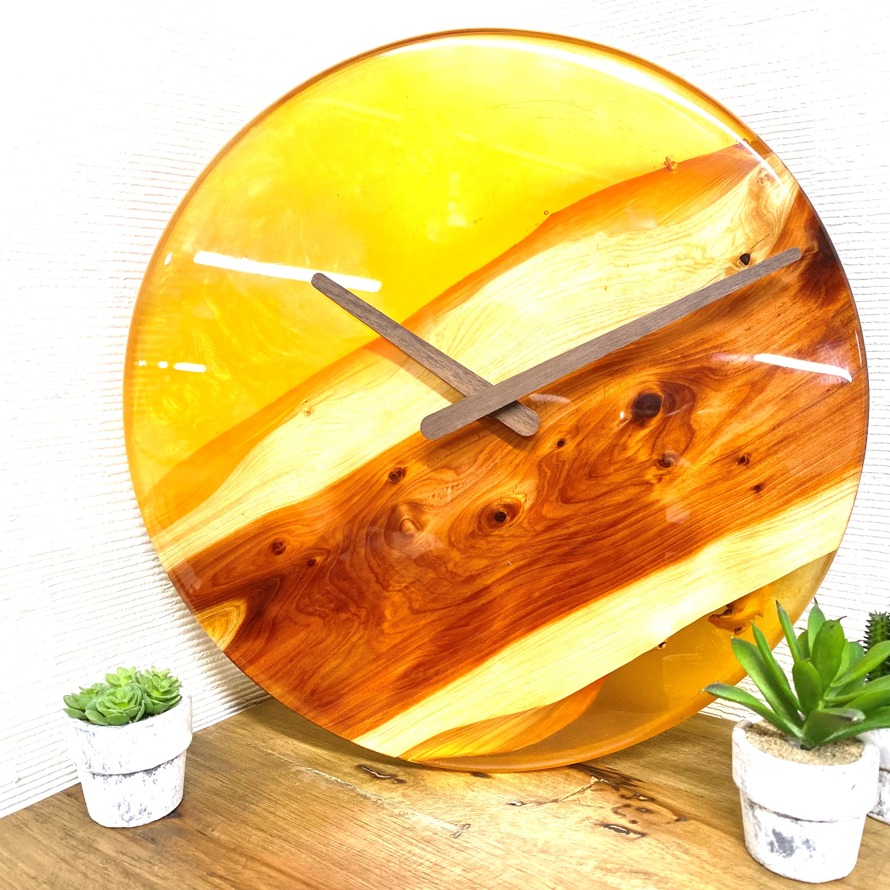 楽天市場】ウッドクロック レジン レモンイエロー 時計 木 ウッド調