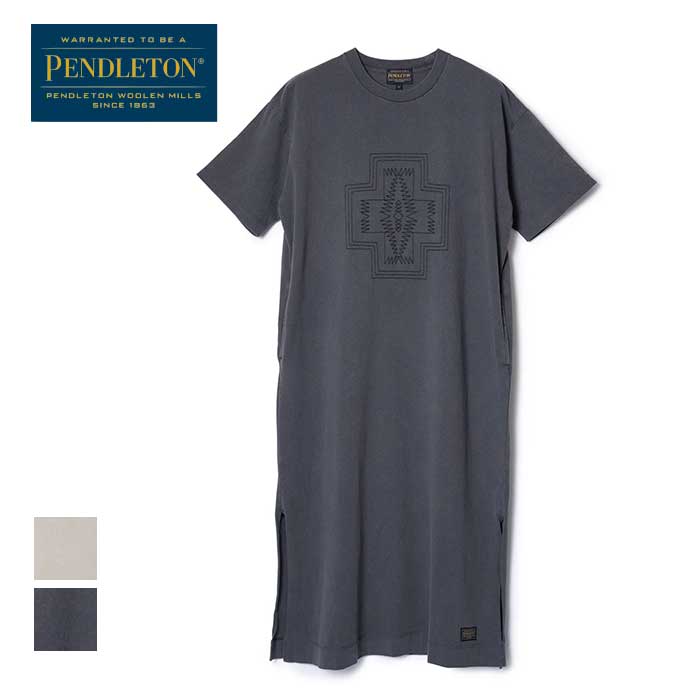 【最大P28倍マラソン】ペンドルトン ワンピース PENDLETON 半袖 レディース ピグメントダイEMBドレス 19807122 S/S PGM EMBDress チャコール グレージュ フリーサイズ メール便 (240908)【SPS2603】