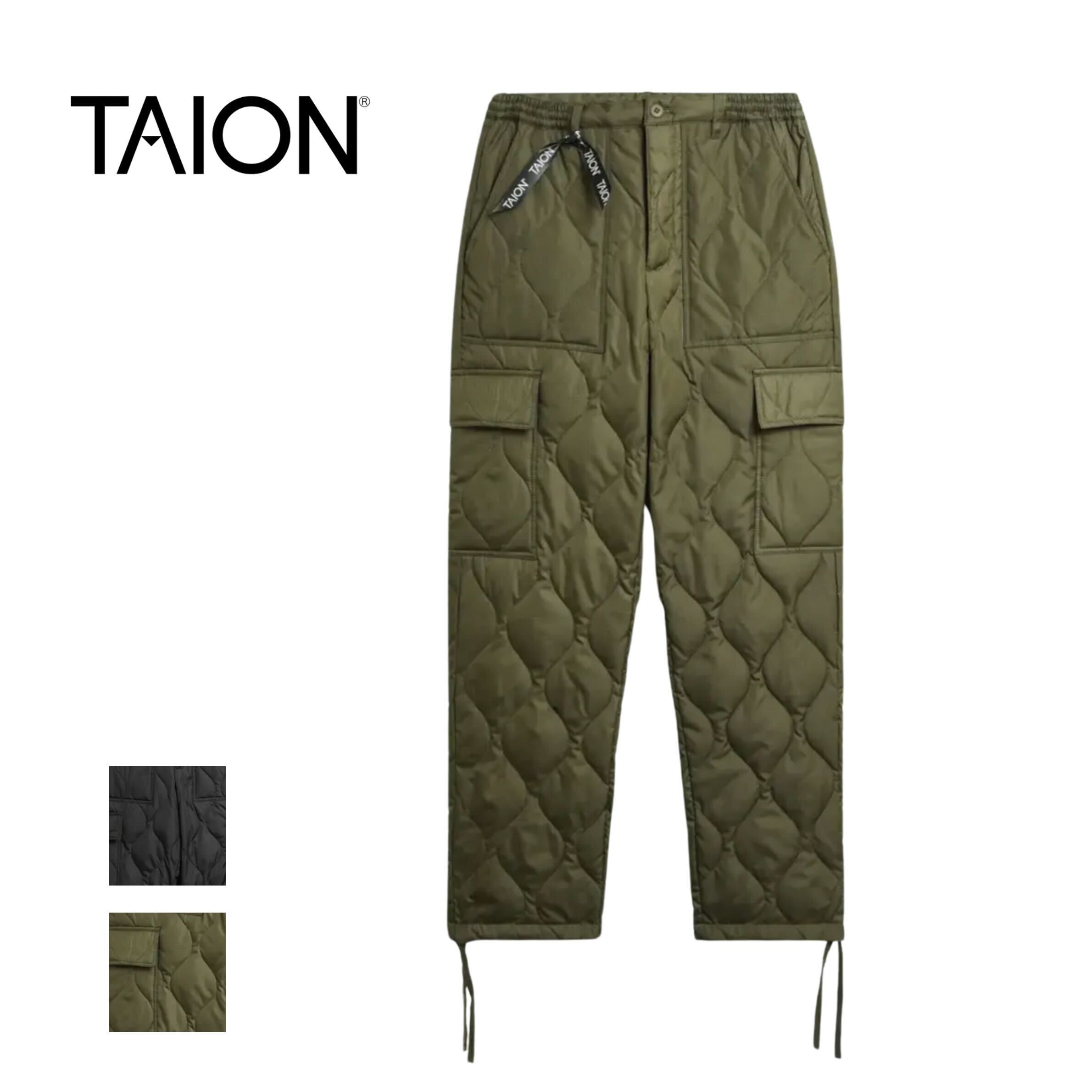 【決算セール開催中】タイオン ミリタリーカーゴパンツ ロングパンツ TAION-132ML-1 メンズ 黒/ブラック/ダークオリーブ M/L 保温 軽量 暖かい 撥水 リップストップ 裾ドローコード 秋冬 アウトドア キャンプ|FASHION DELIVERIES 店