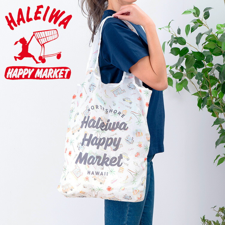 未使用品　 HAWAII　ハッピー ハレイワ ♡ALOHA♡　ショッピングバッグ 楽天市場】ハレイワハッピーマーケット エコバッグ 折りたたみ