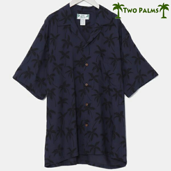 アロハシャツ メンズ ハワイアン シャツ TWO PALMS トゥーパームス 半袖シャツ リゾートシャツ ファッション メイドインハワイ aloha 挙式 結婚式 リゾート 海 ビーチ ヤシの木 パームツリー レーヨン ブラック 黒 (パーム)(M L)hawaii 直輸入 おしゃれ