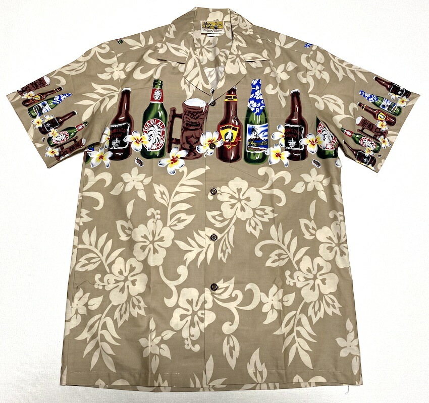 アロハシャツ メンズ 大きいサイズ WINNIE FASHION ウィーニーファッション WF0010 ベージュ ビール 酒 ボーダー ギフト プレゼント 人気 おしゃれ ブランド ハワイ 結婚式 父の日 コットン100％ 開襟 送料無料