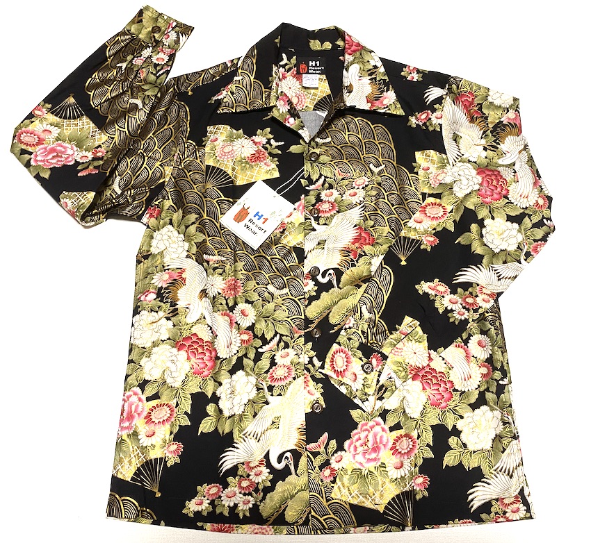 【LALAKAI】和柄　長袖アロハシャツ　鶴　MEDIUM LALAKAIの長袖アロハシャツ1ページ目 | アロハシャツの専門店