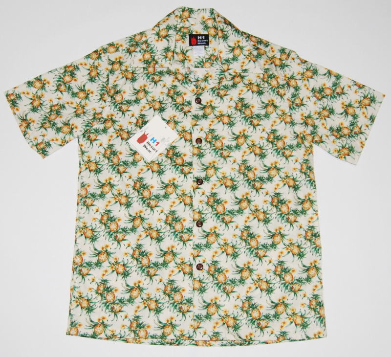 アロハシャツ 半袖 メンズ レディース H1 Sportswear(H1スポーツウェア） H1011 オフホワイト パイナップル フルーツ 花 大きいサイズ 人気 おしゃれ ブランド プレゼント ギフト 父の日 母の日 誕生日 結婚式 イベント 旅行 限定 コットン100％ 開襟 送料無料 12,600円