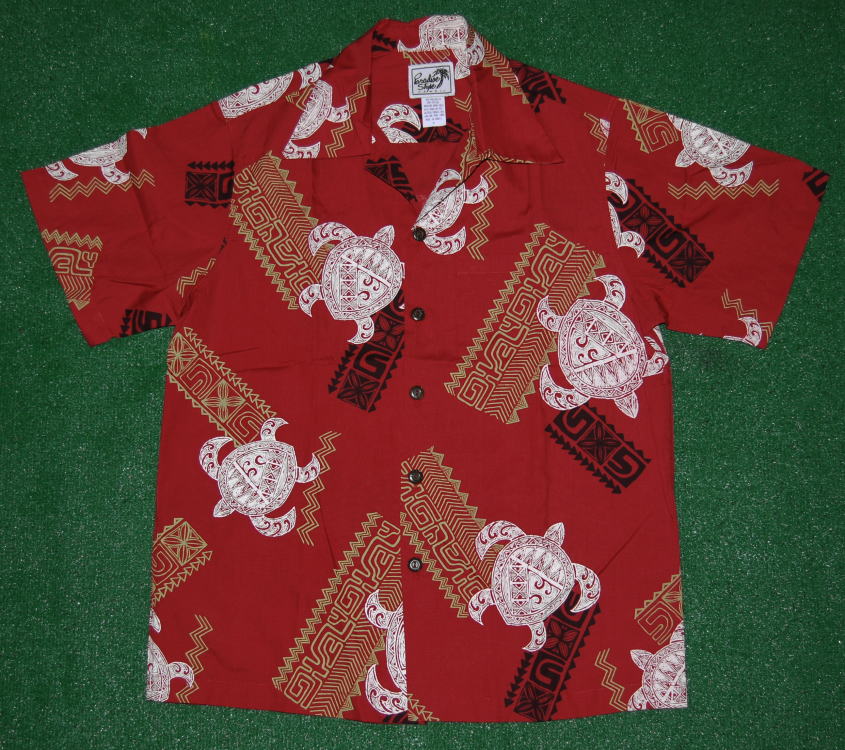 アロハシャツ メンズ 半袖 大きいサイズ PARADISE STYLE(パラダイス スタイル)PSS031 レッド(赤)TAPA ウミガメ 長寿 人気 おしゃれ プレゼント ギフト お祝 結婚式 イベント 父の日 開襟(オープンカラー)送料無料|アロハシャツのWAKUWAKU店