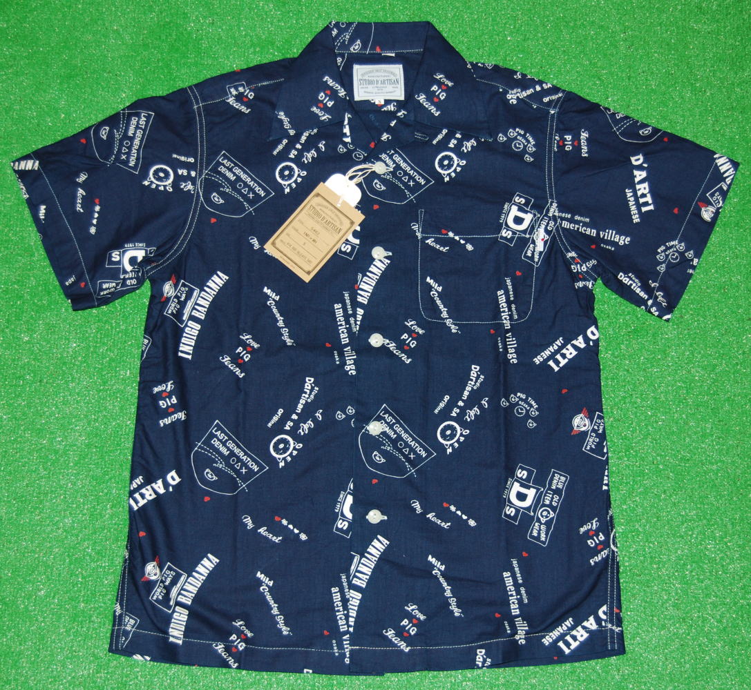 アロハシャツ｜STUDIO D'ARTISAN(ステュディオ・ダ・ルチザン）｜SD5462WH｜ネイビーブルー（紺・藍色）｜INDIGO豚柄（ブタ柄）｜コットン100％｜開襟｜フロントフルオープン｜送料無料