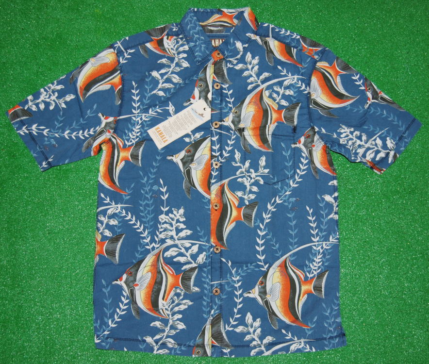 アロハシャツ｜KAHALA(カハラ）｜KHL016｜半袖｜メンズ｜ネイビー・スレイトブルー（紺・青）｜熱帯魚柄（ツノダシ・アンダーザシー・海中）｜コットン100％（表地）｜ノーマルカラー｜送料無料｜アロハシャツのWAKUWAKU店