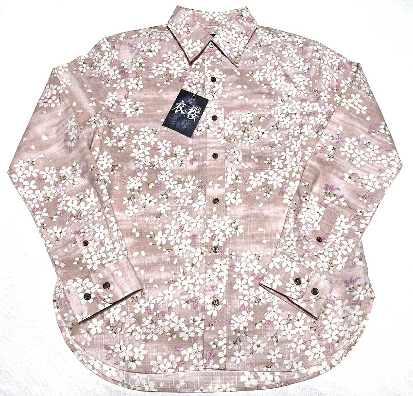 【アロハシャツ】メンズ 長袖 大きいサイズ 衣櫻 衣桜 KZL004 ピンク 桃色 pink 桜柄 フラワー柄 お花見 花吹雪 着物 和柄 おしゃれ 人気 プレゼント ギフト イベント 衣装 レディース ブランド 高級 誕生日 お祝 母の日 父の日 旅行 クリスマス 送料無料