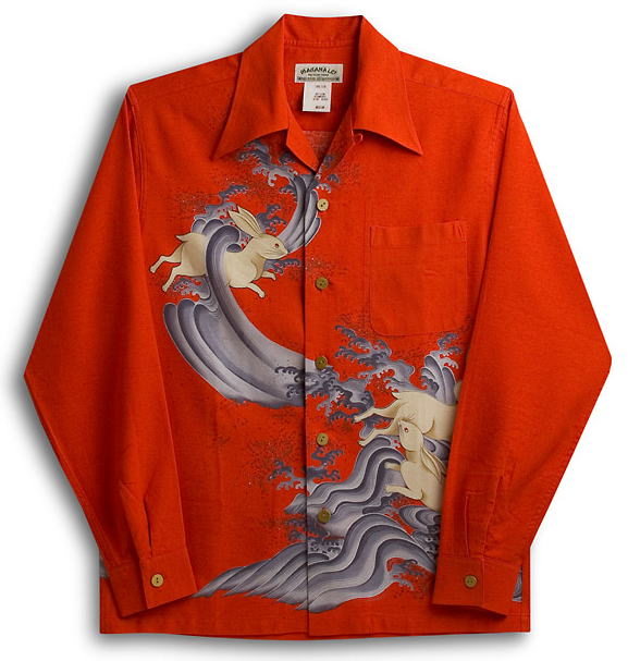 【 164ページ 】✦ シルク 絹 半袖 アロハ 金魚 和柄 赤色Ｌ 赤い金魚に萩、Vintage襦袢のアロハシャツ for Ladies'