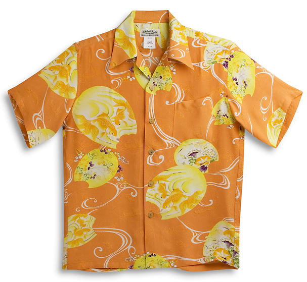 MAKANA LEI 金魚柄　シルク　アロハシャツ 和柄 楽天市場】アロハシャツ メンズ 半袖 MAKANA LEI マカナレイ