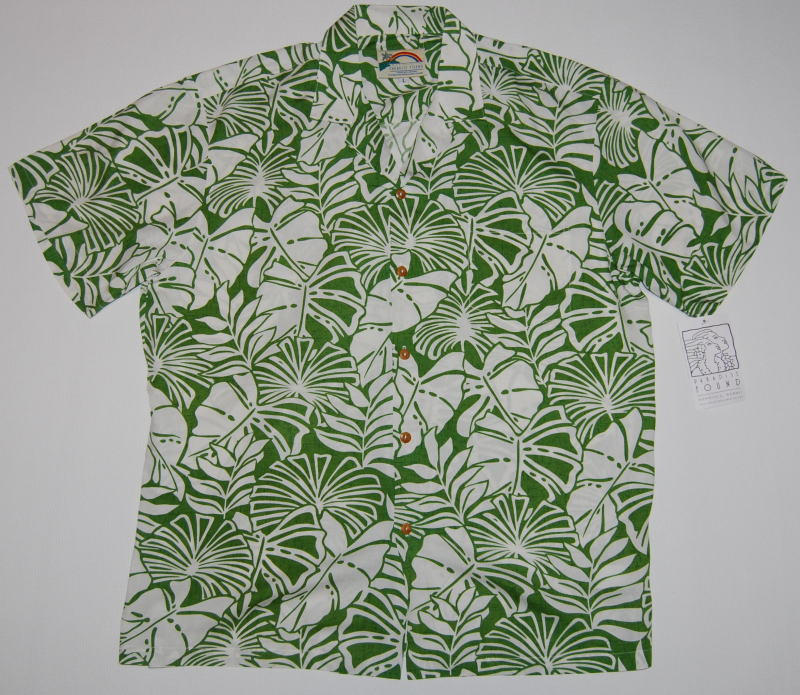アロハシャツ｜PARADISE FOUND(パラダイスファウンド）｜PF155｜半袖｜メンズ｜グリーン（緑）・オフホワイト（白）｜花柄・フラワー柄｜ツートーン｜レーヨン100％｜開襟（オープンカラー）