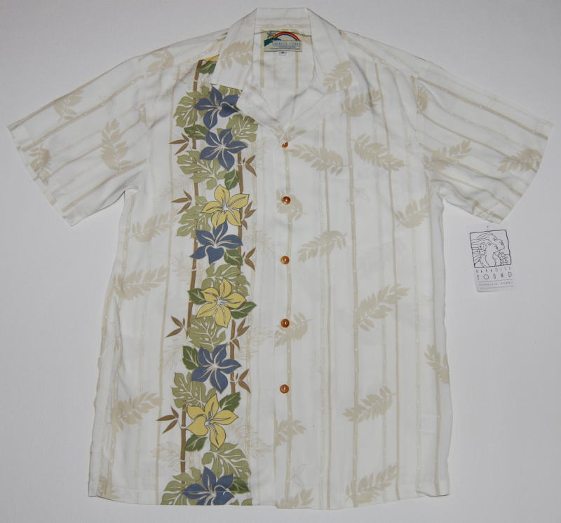 アロハシャツ メンズ 半袖 PARADISE FOUND(パラダイスファウンド） PF147 オフホワイト・アイボリー 花柄・フラワー柄 リーフ・葉柄 ブランド レーヨン100％ 開襟（オープンカラー） 送料無料