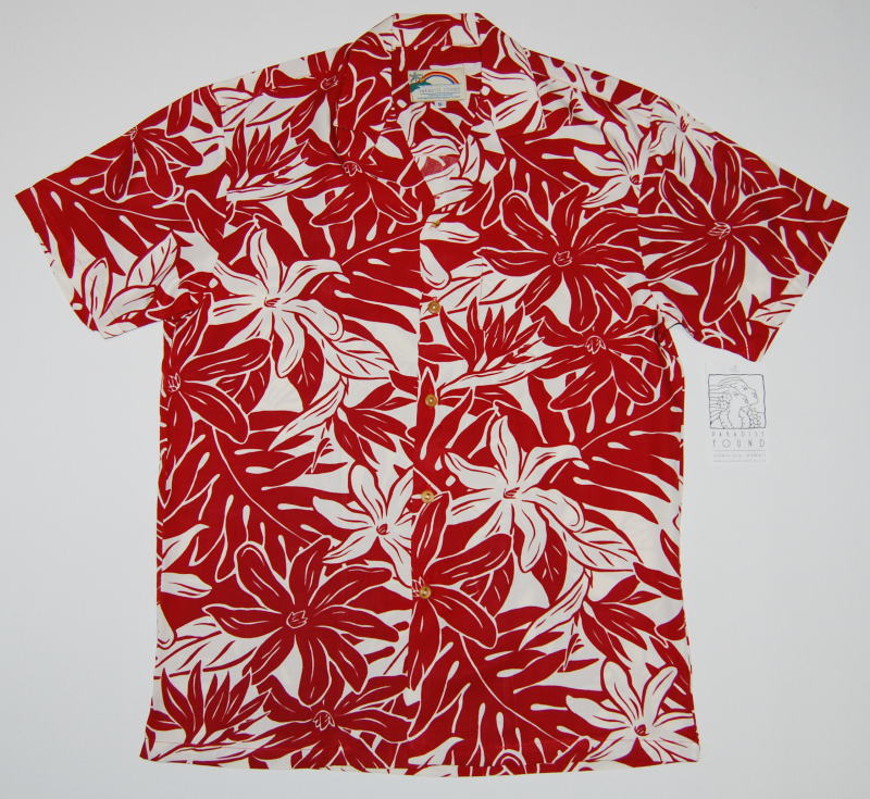 アロハシャツ メンズ 大きいサイズ PARADISE FOUND パラダイスファウンド PF191 レッド 赤 フラワー柄 葉柄 プレゼント ギフト おしゃれ人気 結婚式 誕生日 母の日 父の日 イベント 還暦 高級 旅行 衣装 ハワイアン ツートーン 柄シャツ 開襟 送料無料