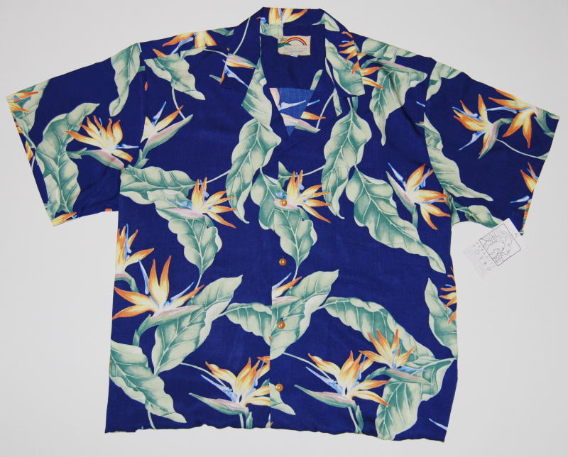 アロハシャツ メンズ 半袖 PARADISE FOUND(パラダイスファウンド）PF087 ネイビー 花柄（バードオブパラダイス）人気 おしゃれ プレゼント ギフト お祝 誕生日 母の日 父の日 結婚式 ブランド レーヨン100％ 開襟（オープンカラー）送料無料｜アロハシャツのWAKUWAKU店