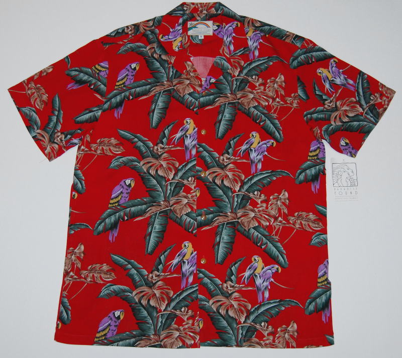 アロハシャツ メンズ 大きいサイズ PARADISE FOUND パラダイスファウンド PF154 半袖 レッド 赤 鳥 オウム柄 モンステラ 人気 おしゃれ プレゼント ギフト イベント 結婚式 誕生日 父の日 旅行 ハワイブランド 柄シャツ レーヨン100％ 開襟 送料無料｜アロハシャツのWAKUWAKU店