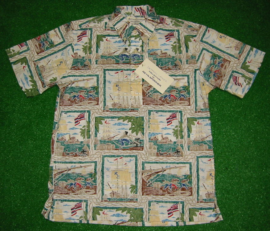 アロハシャツ メンズ 半袖 REYN SPOONER レインスプーナー RS093 グリーン Honolulu Harbor ホノルル ハワイ 海 船 おしゃれ 人気 ブランド プレゼント ギフト 誕生日 結婚式 お祝 父の日 イベント 旅行 コットン60％ポリ40％ 裏生地仕様 プルオーバー 送料無料｜アロハシャツのWAKUWAKU店 21,600円