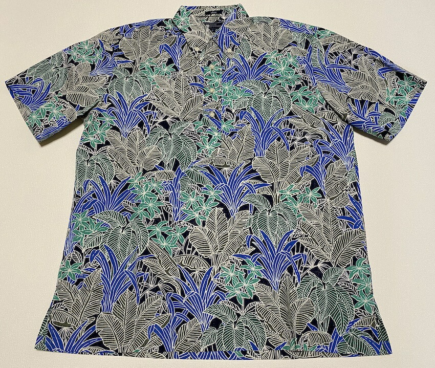 アロハシャツ メンズ 大きいサイズ REYN SPOONER スプーナー RS597 青 blue LUSHGROTTO 葉 リーフ ハワイアン おしゃれ 人気 ブランド 高級 プレゼント ギフト イベント お祝 結婚式 父の日 旅行 衣装 サーフ系 リモート 裏生地仕様 プルオーバー 送料無料｜アロハシャツのWAKUWAKU店