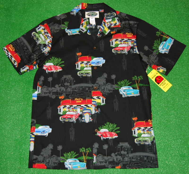 アロハシャツ メンズ レディース 半袖 RJC(アールジェイシー) RJC120 ブラック・黒 ハワイアン アメ車 クラッシックカー おしゃれ プレゼント ギフト 誕生日 お祝 結婚式 母の日 父の日 イベント 旅行 コットン100% 開襟(オープンカラー) USサイズ 送料無料|アロハシャツのWAKUWAKU店