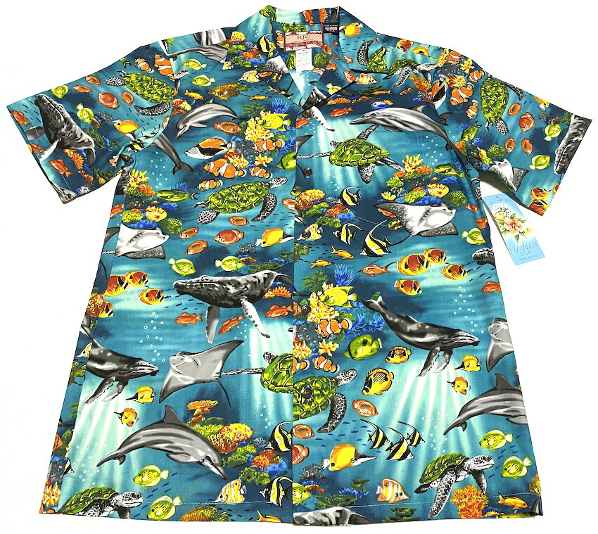 アロハシャツ メンズ 気が大きい大きさ RJC アールジェイシー RJC149 アクアブルー 熱帯魚 勇魚 海豚 ウミガメ マンタ 一般受け 今めかしい 差し上げ物 差し上げ物 生まれ落ちる日 御芽出度 父の日 旅する たまり場 レディース ブランド名 お召しもの 柄プルオーバー 綿織物100％ 開襟 貨物輸送無料
