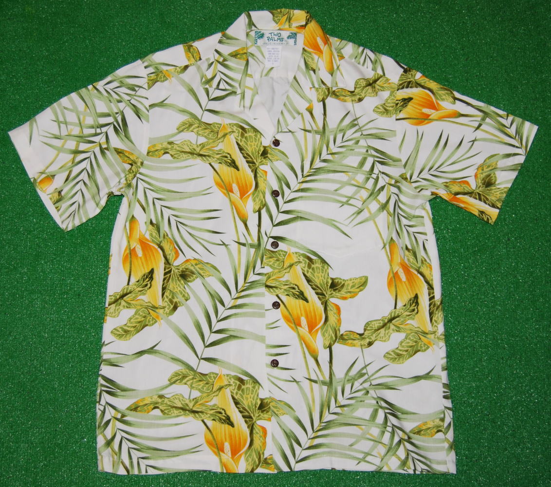 アロハシャツ メンズ レディース 半袖 TWO PALMS TWO013 白いこと 花柄 差し上げ物 差し上げ物 お祝 生まれ落ちる日 御芽出度 母の日 父の日 でき事 人絹100％ 開襟 貨物輸送無料