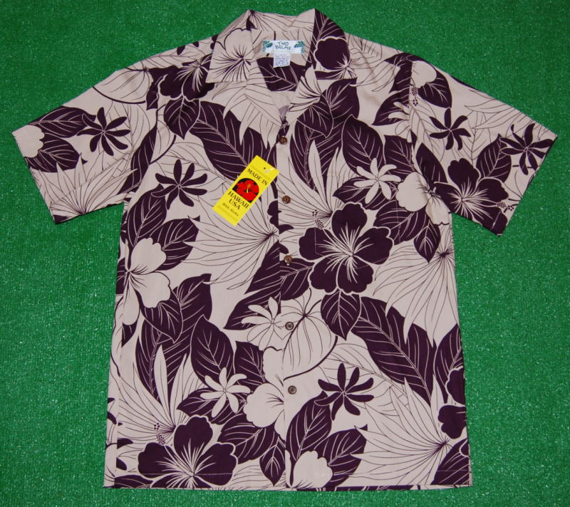 アロハシャツ TWO PALMS（ツーパームス） TWO044 半袖 メンズ ベージュ パープル（濃縮された紫） 花柄 新品 US大きさ 差し上げ物 差し上げ物 生まれ落ちる日 お祝 御芽出度 母の日 父の日 でき事 クリスマス ハワイアン ツートーン 綿織物100％ 並大抵開襟 貨物輸送無料