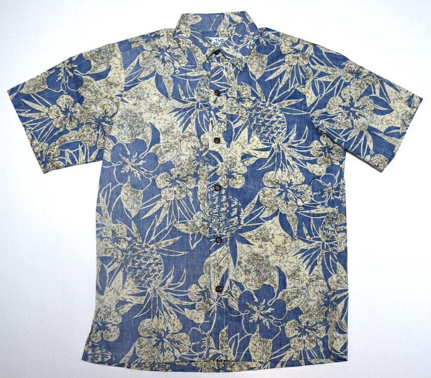アロハシャツ メンズ 半袖 TWO PALMS トゥーパームス TWO115 点火装置青色 新品 US大きさ  パイナップル柄 今めかしい 御芽出度 差し上げ物 ハワイアン 気が大きい大きさ 綿織物100％ 裏地遣りかた 並大抵襟 貨物輸送無料