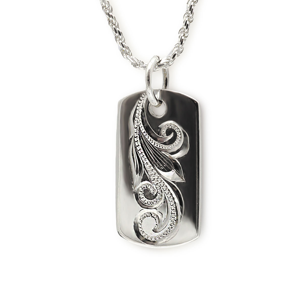 ハワイアンジュエリー ネックレス メンズ プレート 刻印文字 925 シルバー レディース プレゼント お返し S チェーン付き スクロール