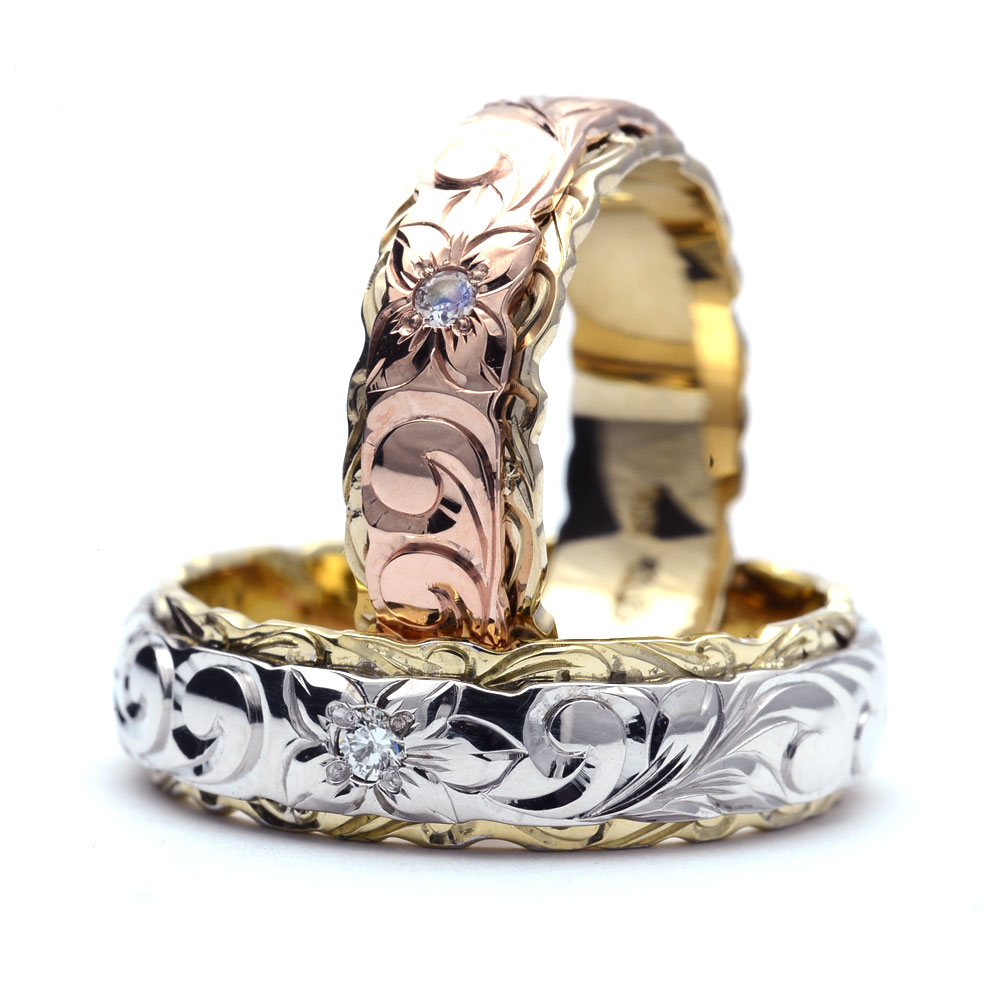 ハワイゴールドリング ペアセット ハワイアンジュエリー リング ペアリング 指輪 K24 純金