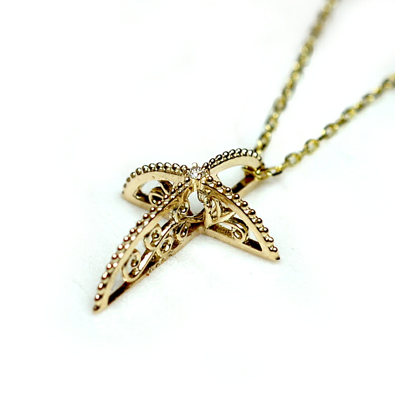 ゴールドネックレス (RERALUy) ネックレス レディース 女性 アクセサリー 10金 K10 イエローゴールド レーシークロス プチ ダイヤモンド 0.005ct ネックレス 贈り物 ギフト 彼女 結婚 記念日 誕生日 お祝い rpd1032｜アロハマナ