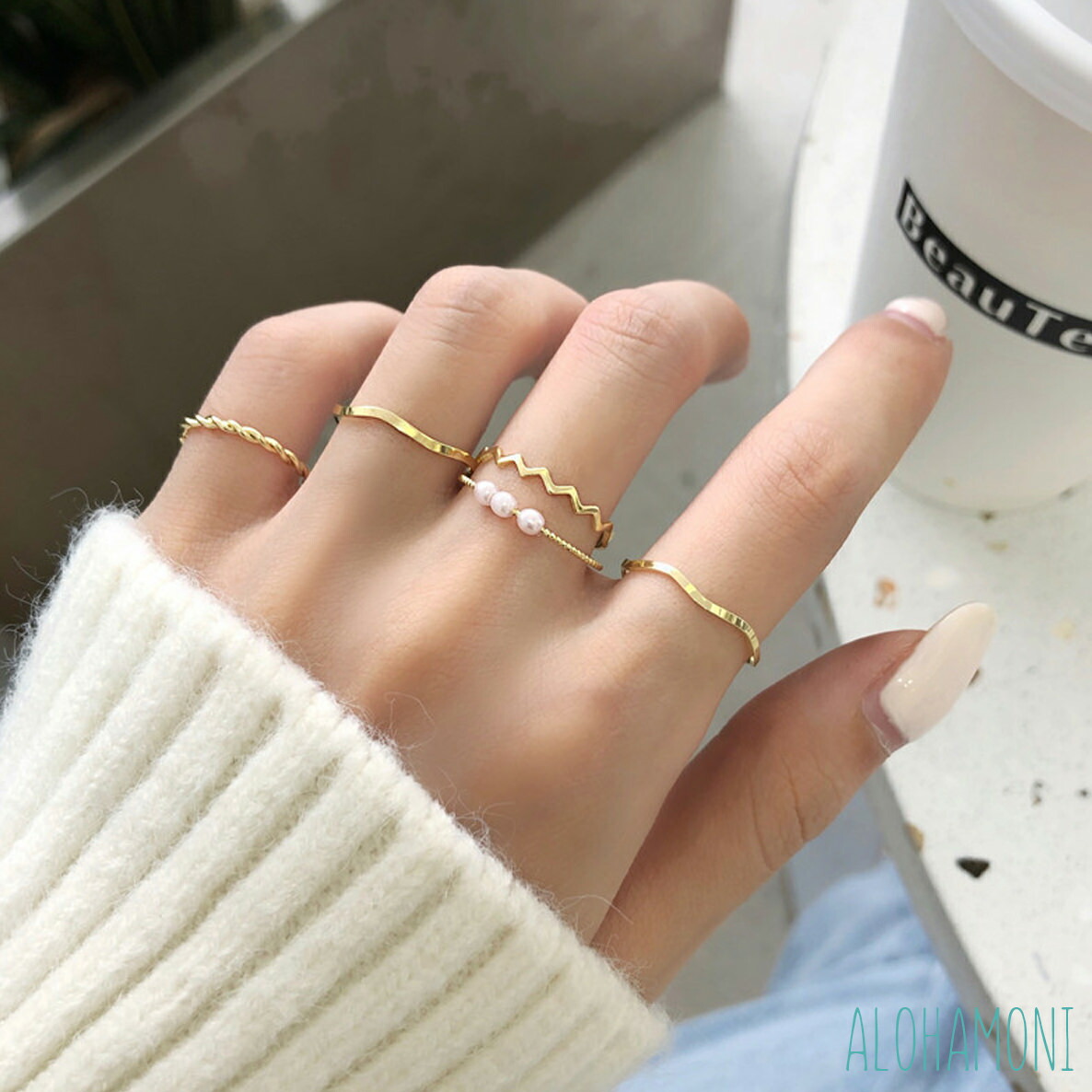 楽天市場】5点セット 装飾 リング パール 波型 ウェーブ ねじれ