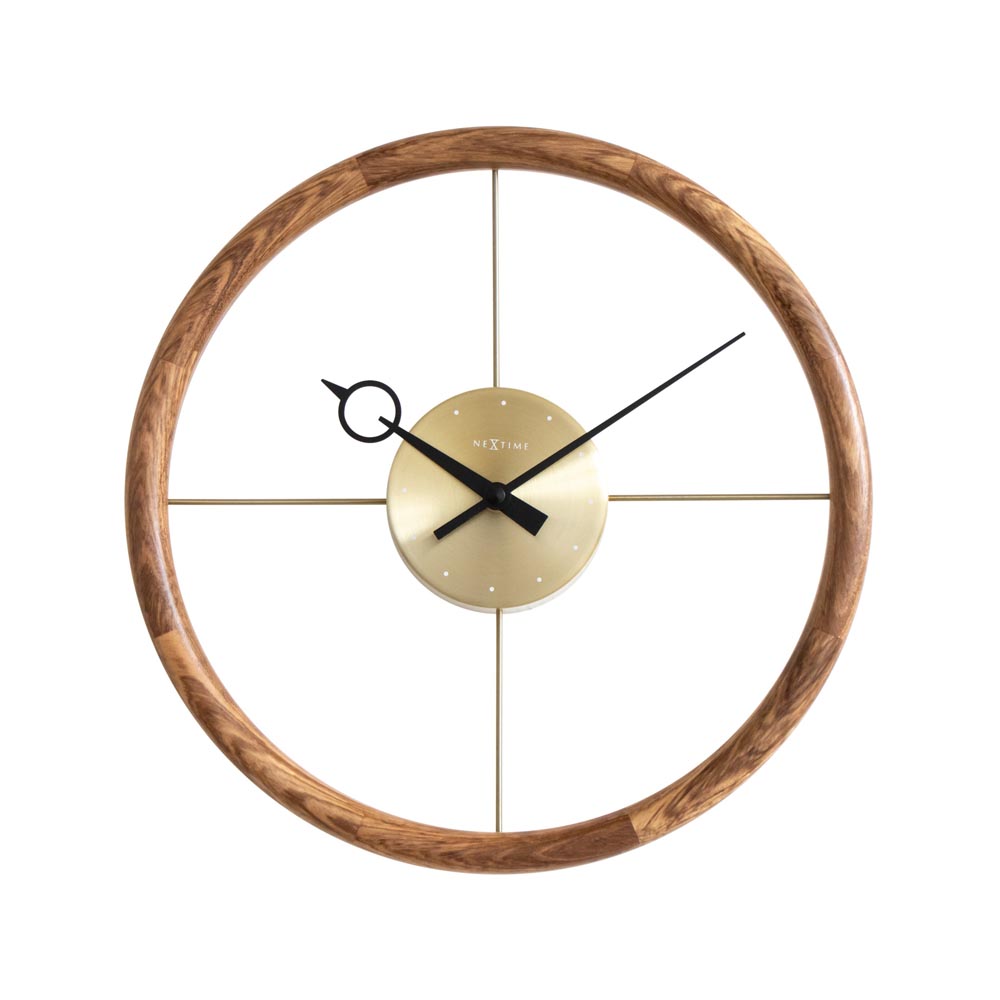 壁時計 掛時計 NEXTIME ネクスタイム ウォールクロック Hoop GD ゴールド / NXT-J057 ナチュラル ウッド Past Present Series｜アロット　店