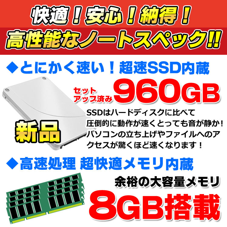【楽天市場】送料無料 新品SSD960GB搭載 おまかせノートPC 【頂】 Core i5 メモリ8GB DVD 15インチ ワイド