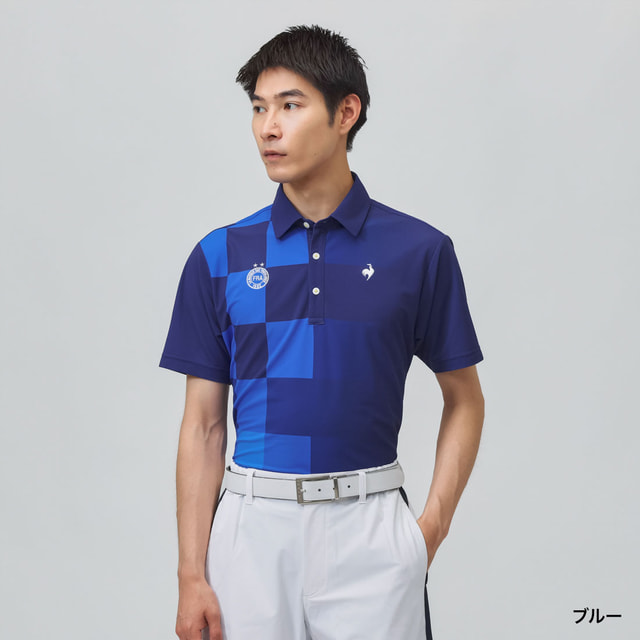 最大10%OFFクーポン 【7/18~7/26】 ルコックスポルティフ ゴルフ ゴルフウェア 半袖シャツ 春 夏 【MID SUMMER1】グラデーションブロック柄半袖シャツ (LG6SHS17M) メンズ le coq sportif GOLF|アルペン店