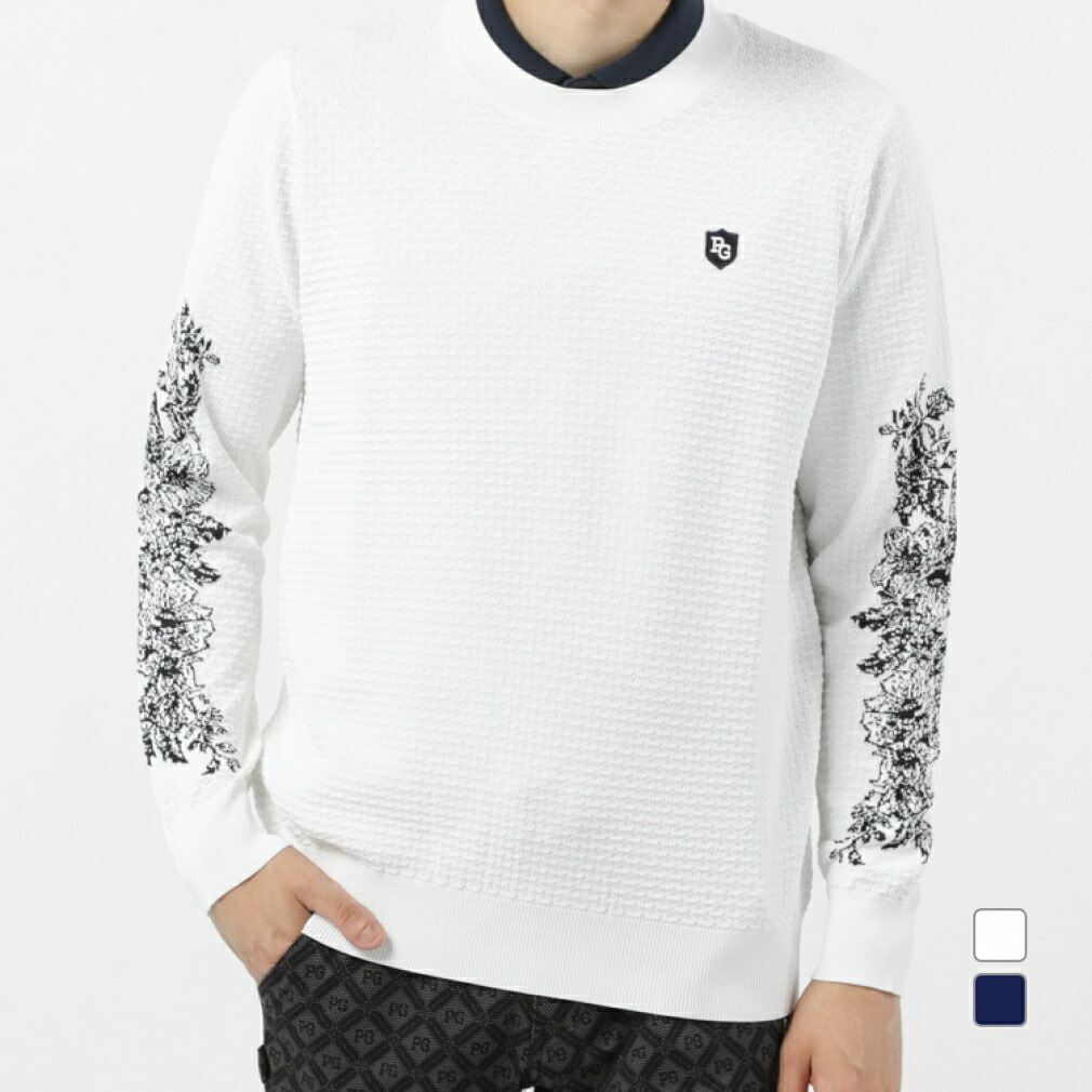 パーリーゲイツ春シーズンメンズ クルーネックニット 千鳥格子柄吸水速乾性セーター パーリーゲイツ春シーズンメンズ クルーネックニット 千鳥格子柄